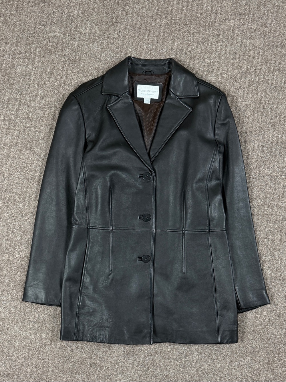 Vintage Black Leather Long Blazer Jacket Women’s Large 90s Y2K Matrix Car Coat